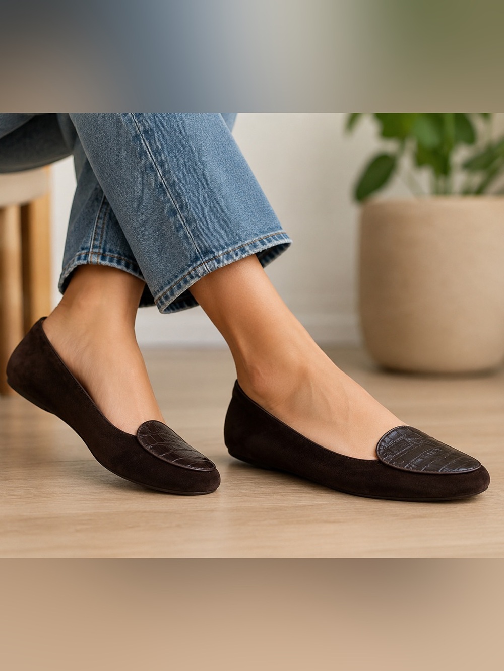 Tory Burch Brown Suede Croc Embossed Loafer Flats Women’s 5